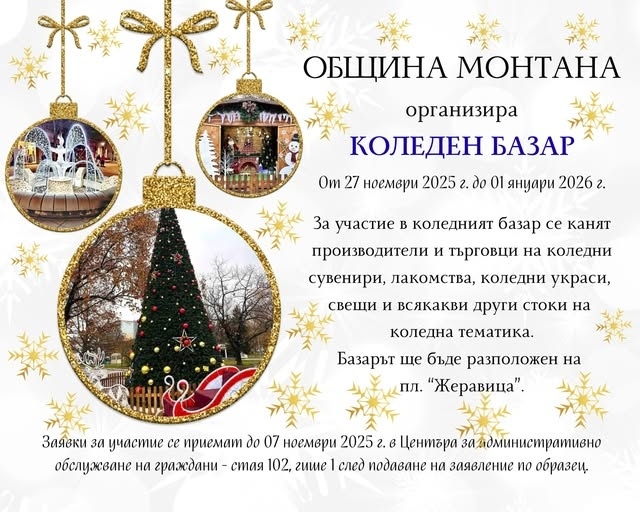 Приемат се заявки за участие в Коледния базар в Монтана