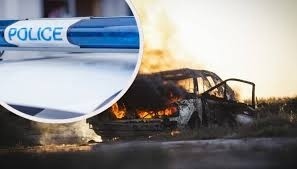 Кола горя в близост до бензиностанция