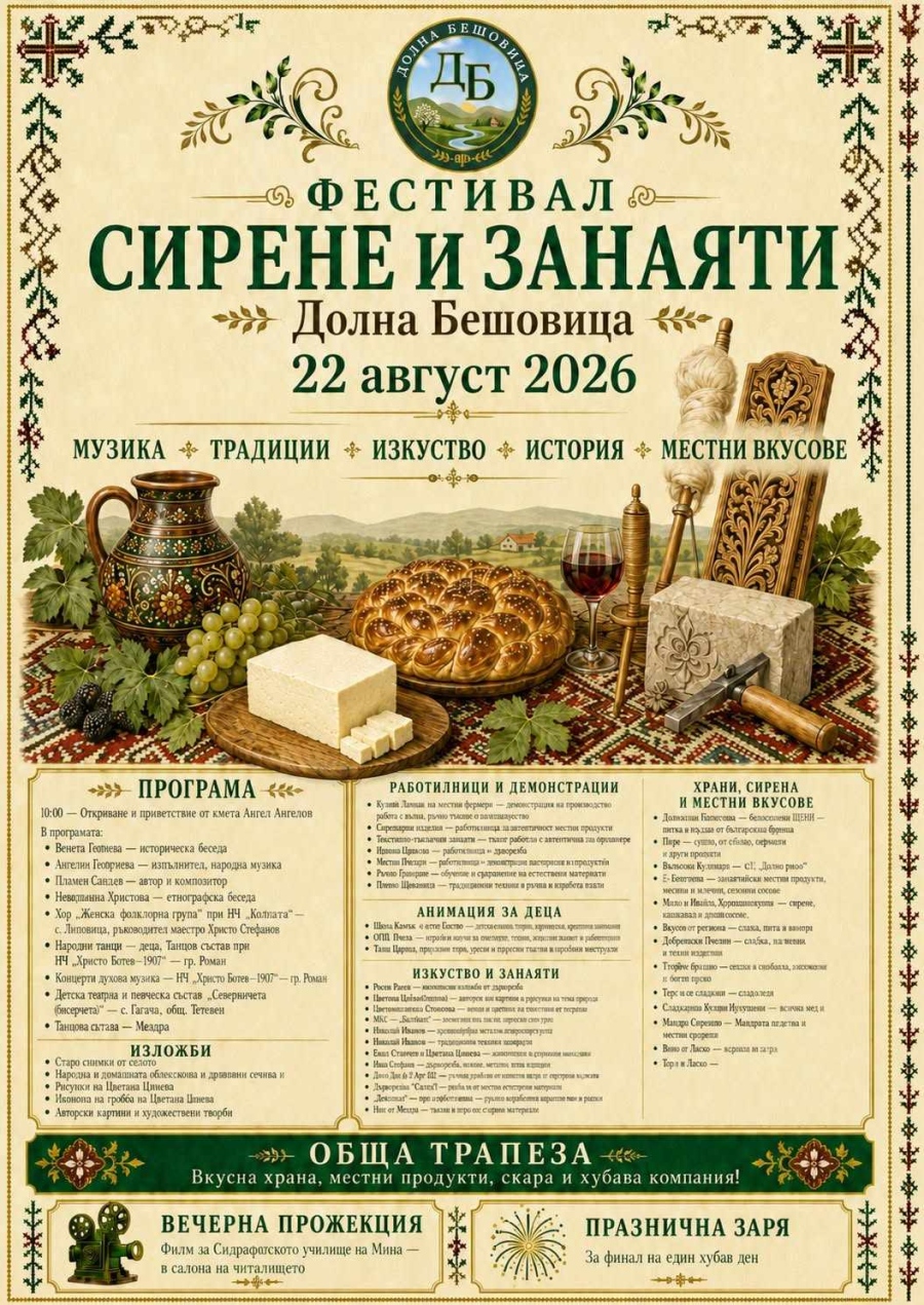 Вкусът на традициите: Фестивал „Сирене и занаяти“ събира майстори и ценители в Долна Бешовица