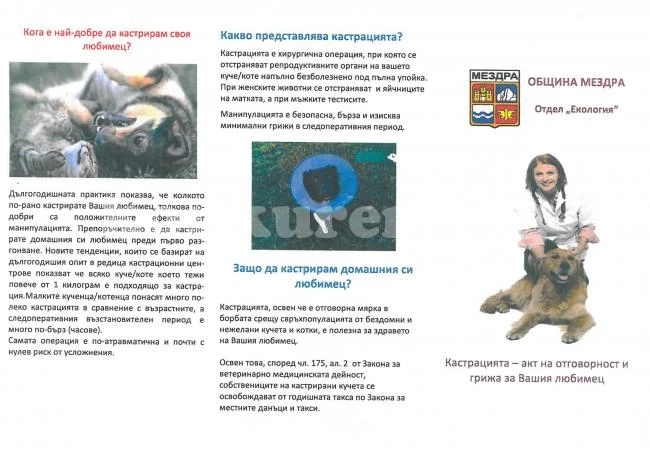 Община Мездра разпространи информационни брошури за кастрацията на домашните любимц