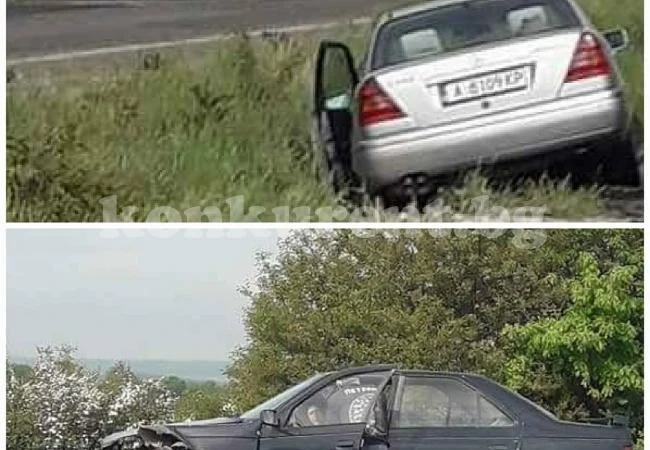 Труп след адско меле между пежо и мерцедес, жена бере душа (СНИМКИ)