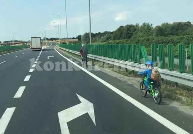 Баща реши да покара колело по магистрала заедно със сина си,вижте какво се случи (СНИМКИ)
