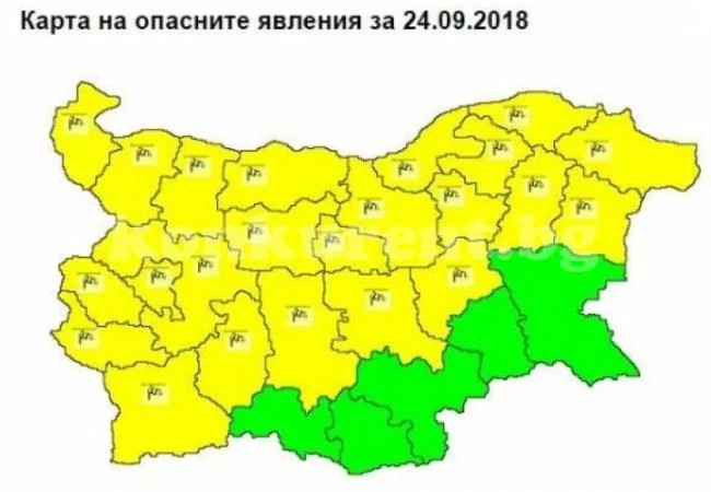 Мощен вятър с до 90 км/ч нахлува в страната, обявен е жълт код за Северозапада и почти цяла България 
