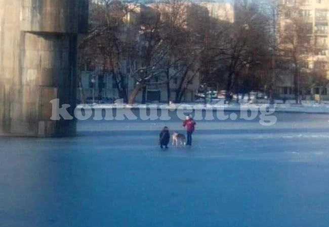 Луда работа! Деца се пързалят върху тънък лед СНИМКА