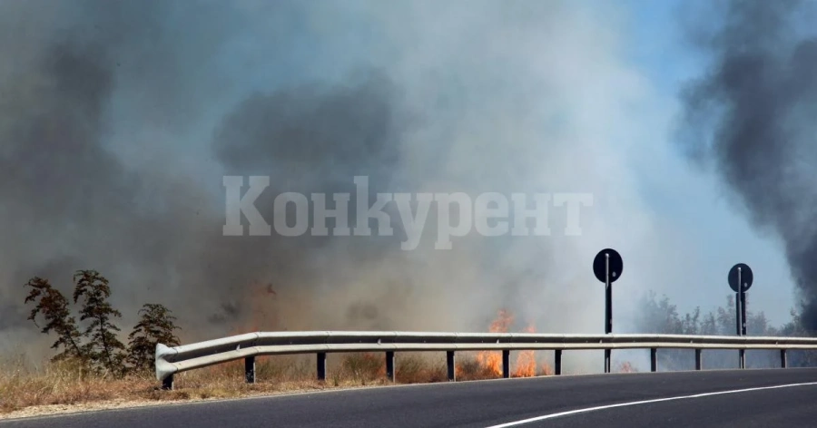 Камион със слама подпали тревите край АМ Тракия