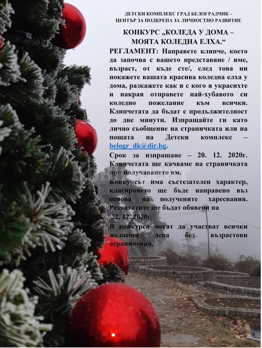 Организират конкурс „Коледа у дома – моята коледна елха“ в Белоградчик