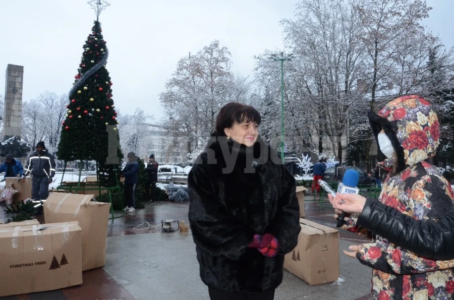 Богато украсена 8-метрова елха в центъра на Видин