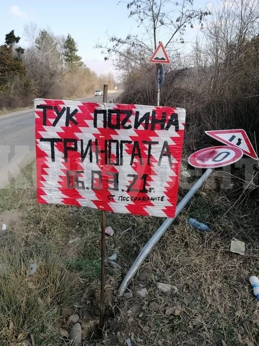 Сложиха надгробен знак на мястото с прегазената камера на КАТ в Монтанско