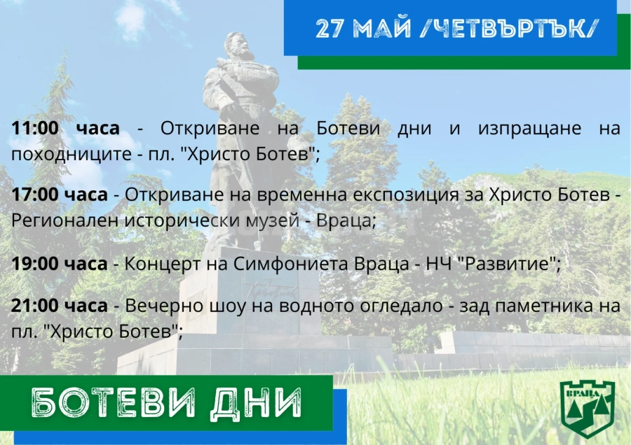 Ботеви дни ще бъдат открити с изпращането на участниците в похода „Козлодуй-Околчица“