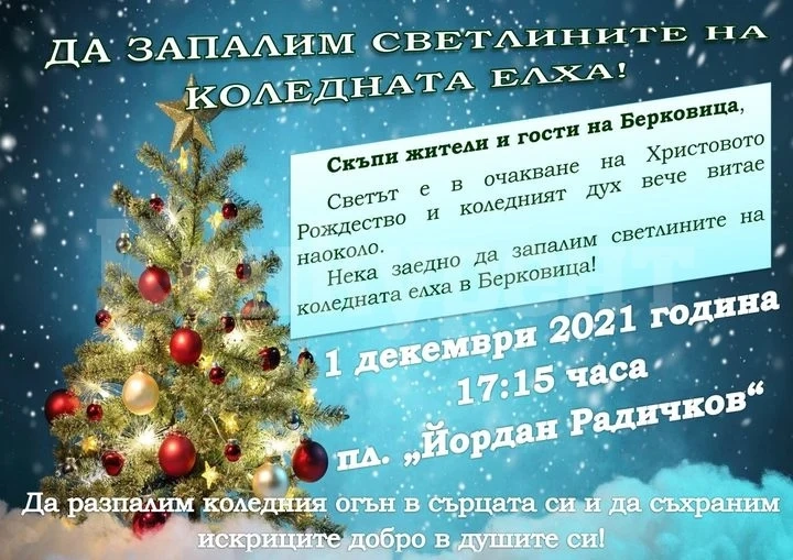 Днес грейва коледното дръвче в Берковица
