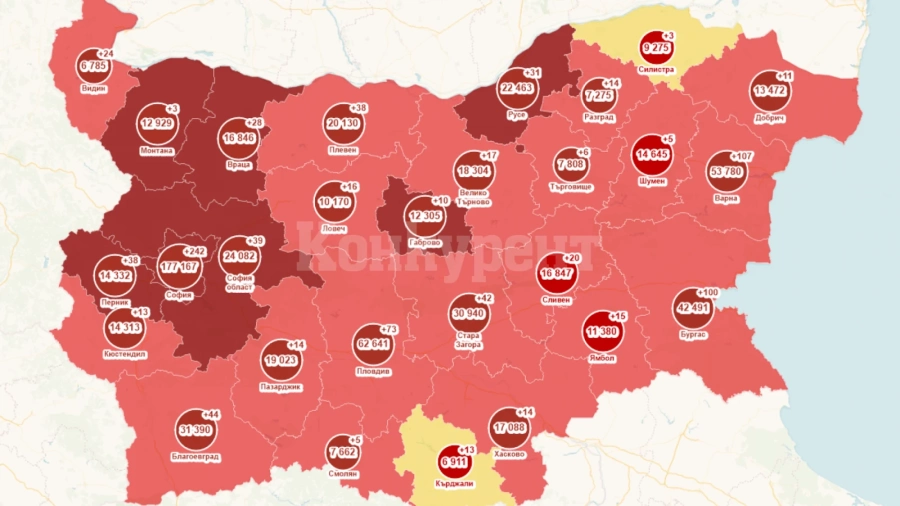 Втора област излезе от червената зона на COVID картата, Враца и Монтана - тъмночервени