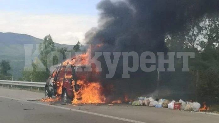 Кола избухна в пламъци при зрелищна каскада във Видинско