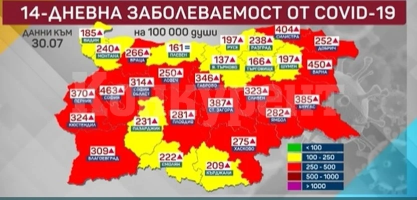 Цялото Черноморие е в червената зона по COVID заболеваемост