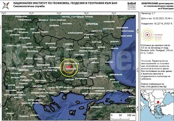 Земетресениe край Раковски тази нощ