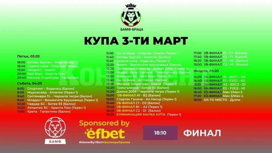 Жребий и програма за турнира \
