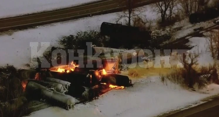 Влак дерайлира в Минесота и се запали