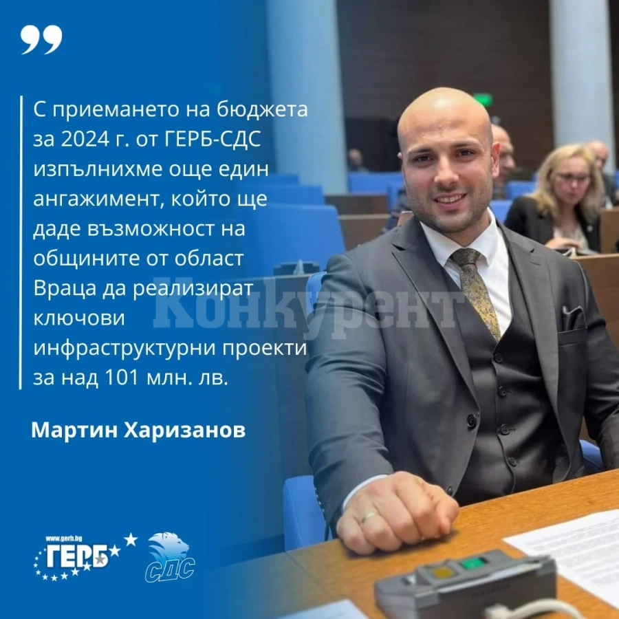 Мартин Харизанов: Благодарение на ГЕРБ-СДС във всички общини на област Враца ще бъдат отпуснати средства за изпълнение на проекти