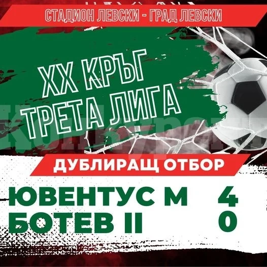 Дубълът на Ботев /Враца/ с тежка загуба от Ювентус Малчика