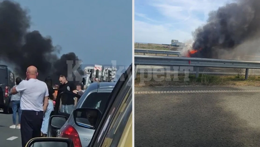 BMW се запали като факла на пътя за Слънчев бряг 