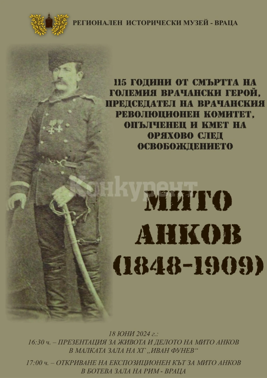 Регионалният исторически музей във Враца ще отбележи 115 години от смъртта на Мито Анков