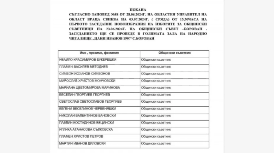Новият Общински съвет в Борован предстои да положи клетва