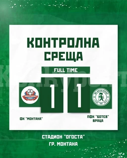 Монтана и Ботев (Враца) завършиха наравно