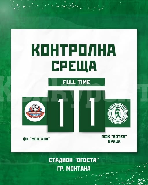Монтана и Ботев (Враца) завършиха наравно