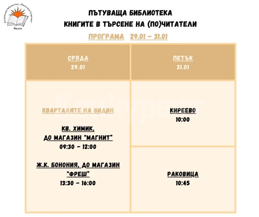 Графикът на Пътуващата библиотека по проект \