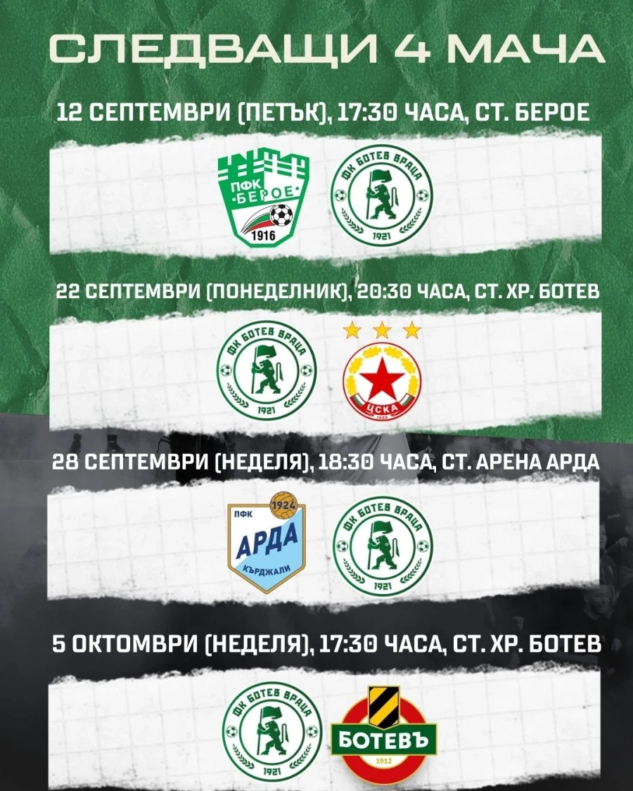 Ясни са датите за следващите мачове