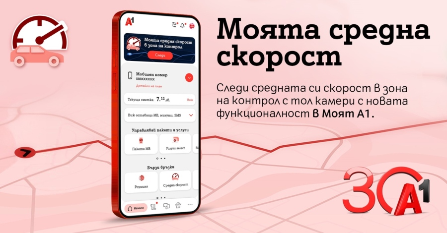 А1 първа в България предлага на своите клиенти възможност за следене на средна скорост в реално време 