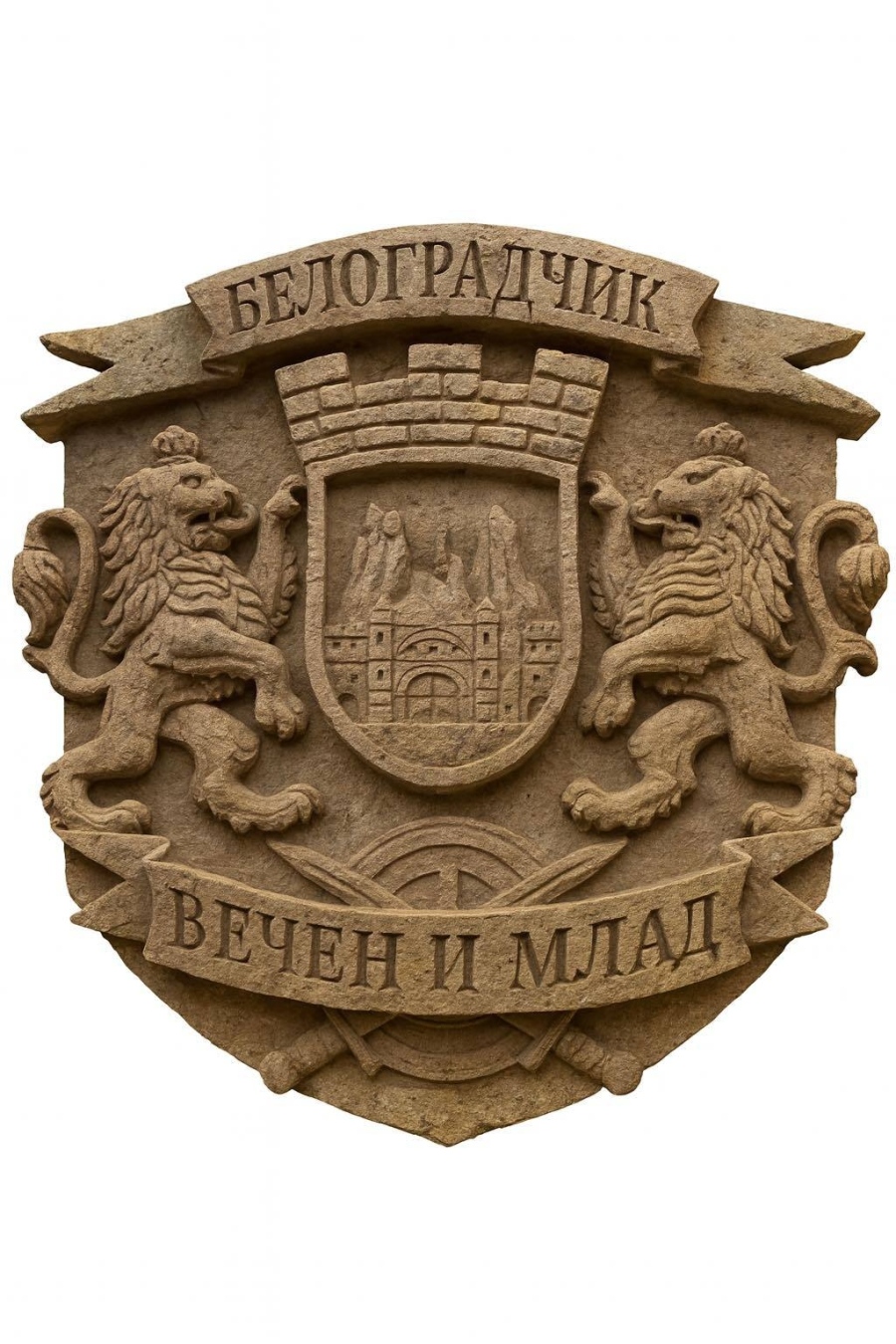 Слагат герба на Белоградчик на входа на града