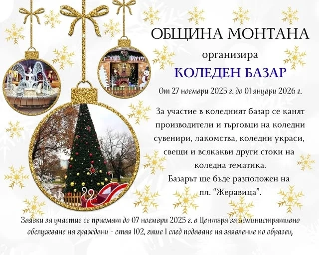 Приемат се заявки за участие в Коледния базар в Монтана