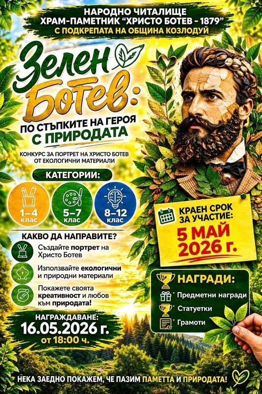 Обявиха резултатите от конкурса „Зелен Ботев: По стъпките на Героя с природата“