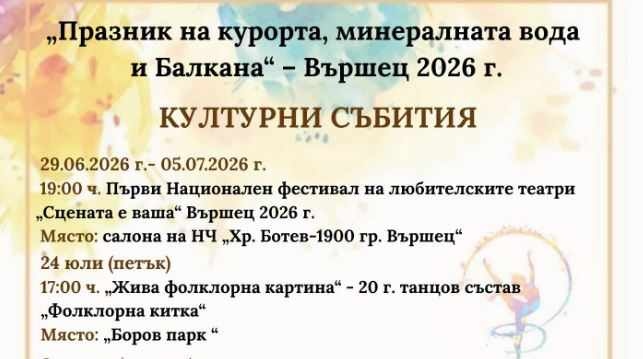 С богата програма във Вършец отбелязват празника на курорта, минералната вода и Балкана
