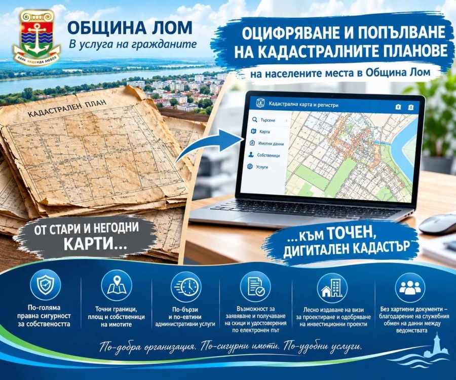 Община Лом в услуга на гражданите с реализирано оцифряване и попълване на кадастралните планове